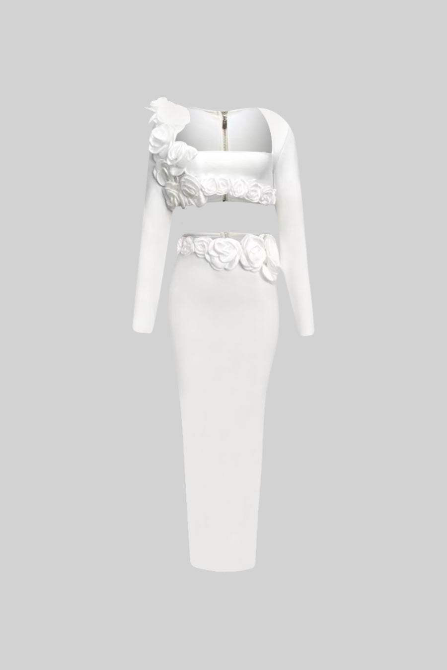 İki Parçalı Çiçek Detaylı Üst ve Maksi Etek