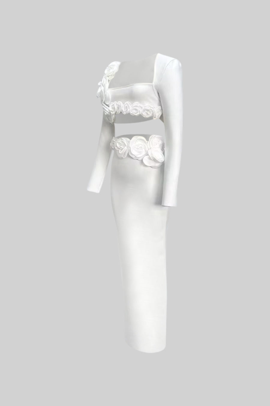 İki Parçalı Çiçek Detaylı Üst ve Maksi Etek