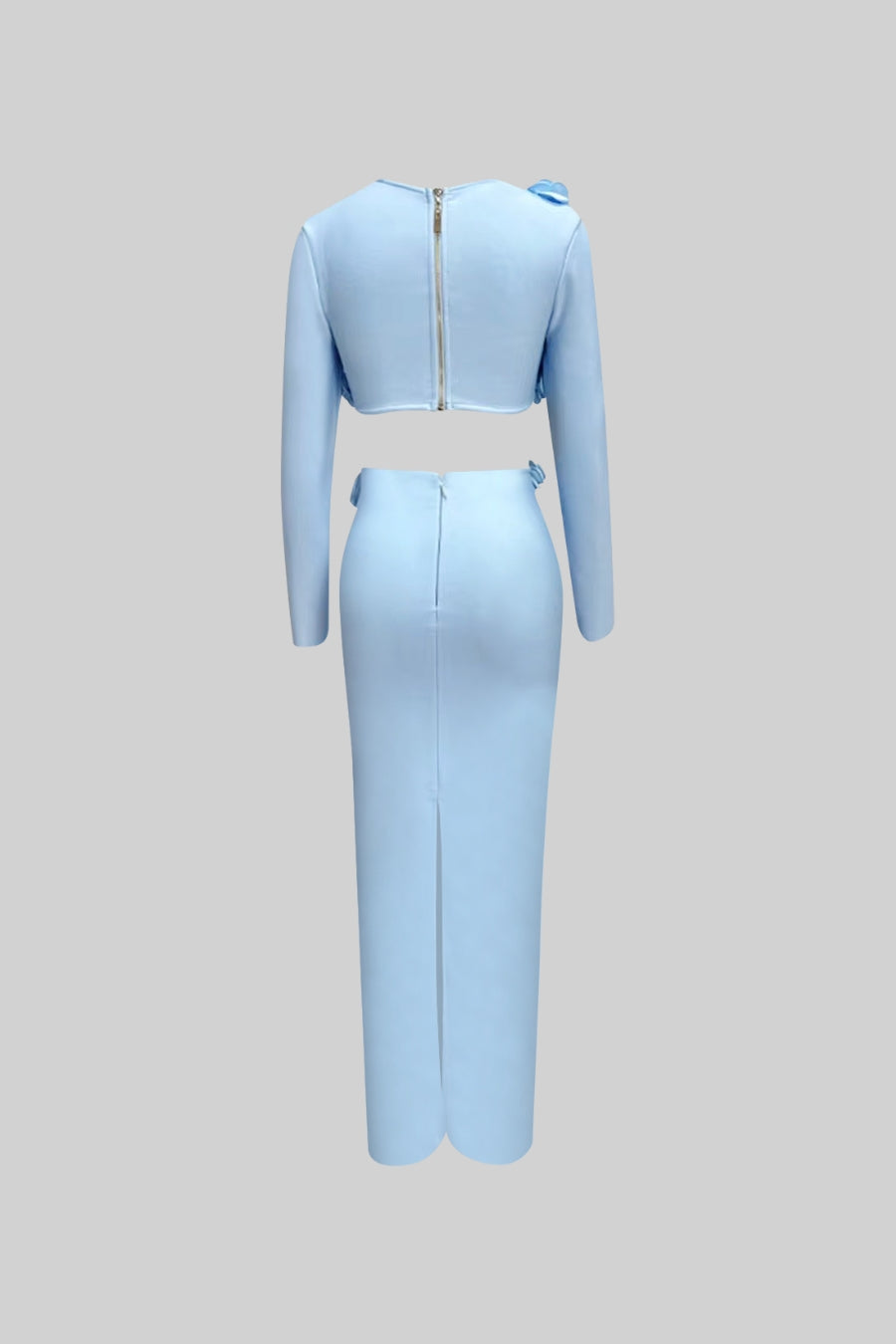 İki Parçalı Çiçek Detaylı Üst ve Maksi Etek