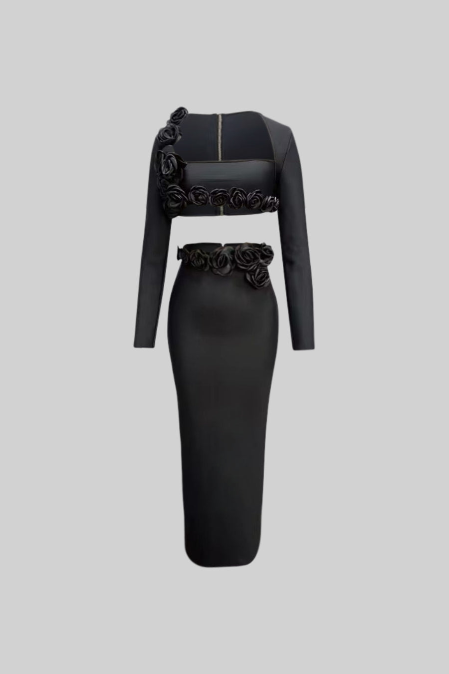 İki Parçalı Çiçek Detaylı Üst ve Maksi Etek