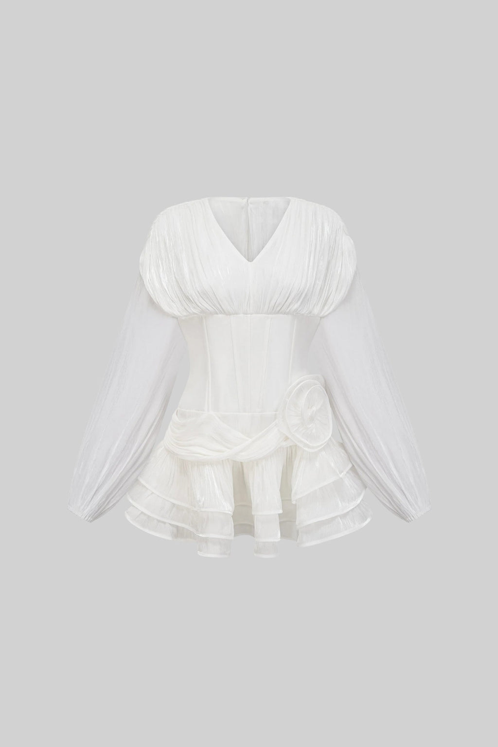 Korse Stili Gövdeli, Fırfır Etekli ve Kabarık Kollu Elbise