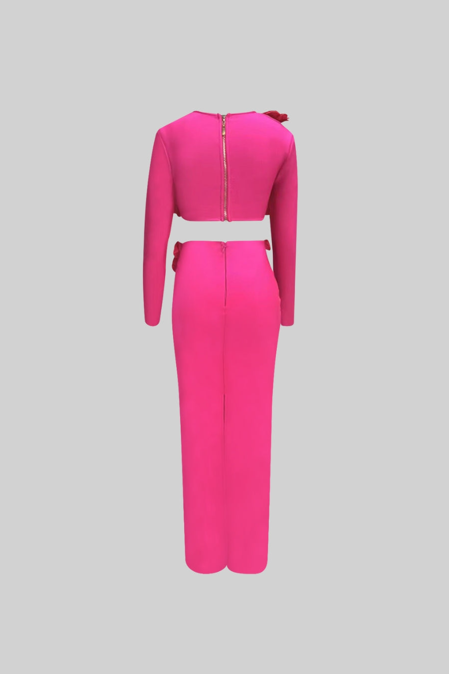 İki Parçalı Çiçek Detaylı Üst ve Maksi Etek