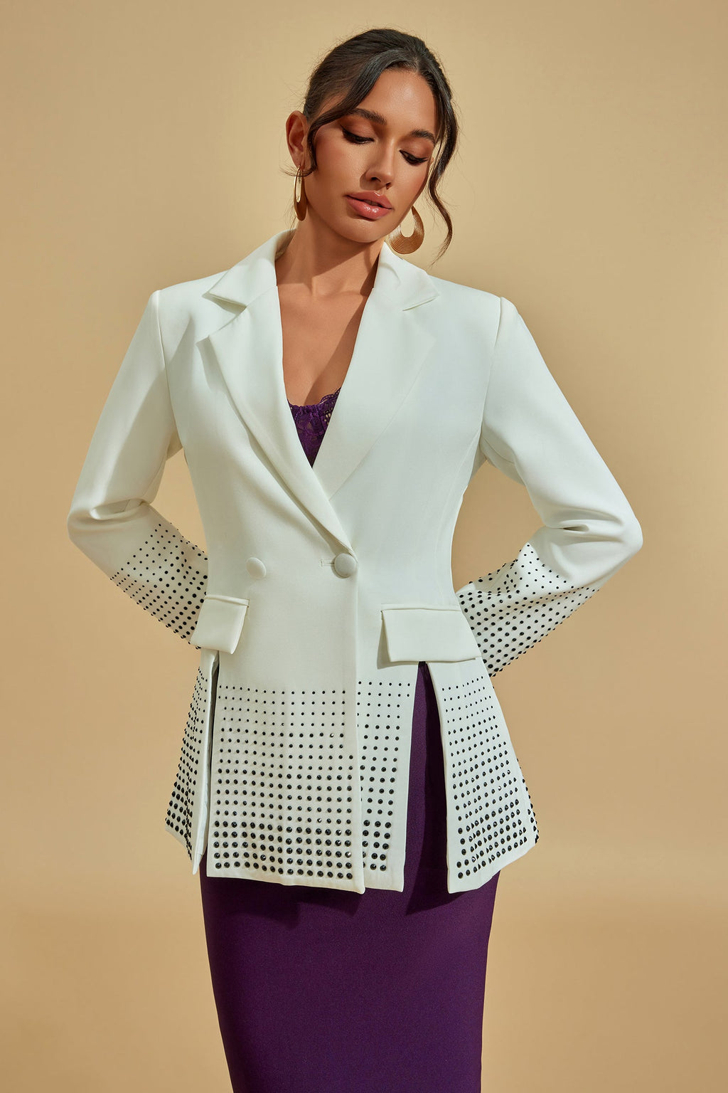 Beyaz Süslemeli Blazer