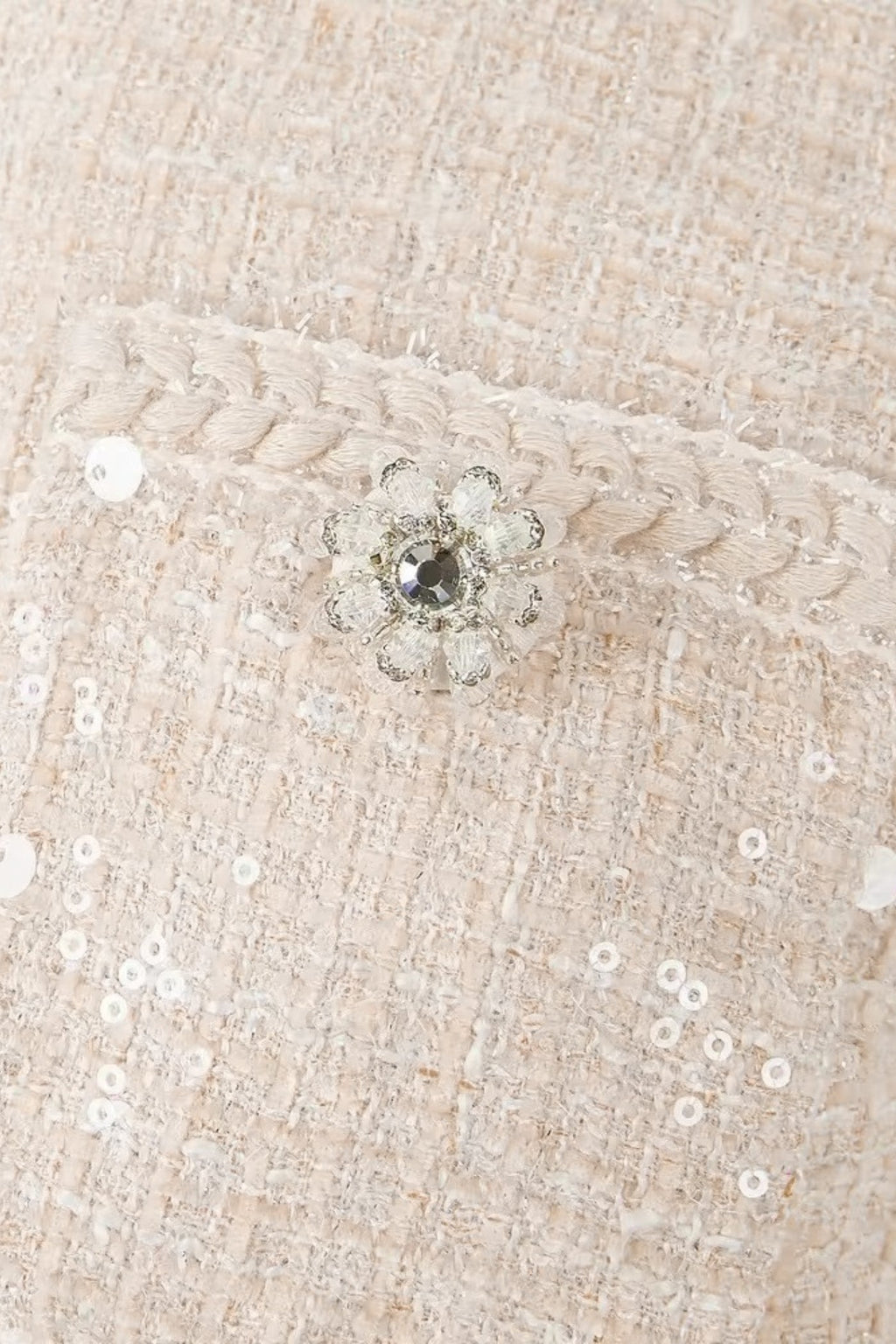 Önden Cepli ve Şeffaf Pileli Etekli Dokulu Co-Ord - Ivoire