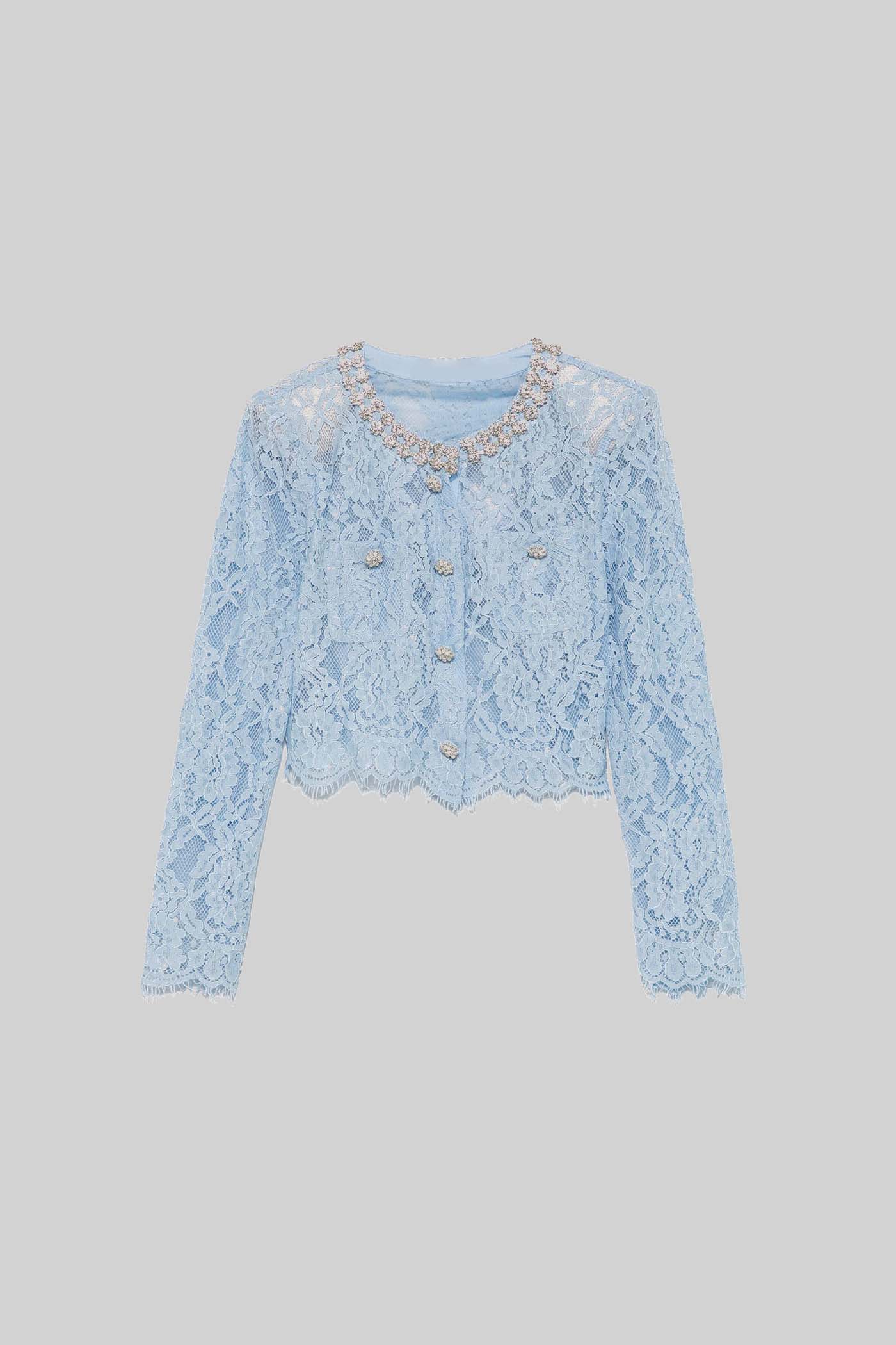 Işıltılı Yaka Süslemeli ve Midi Etekli Dantel Takımı