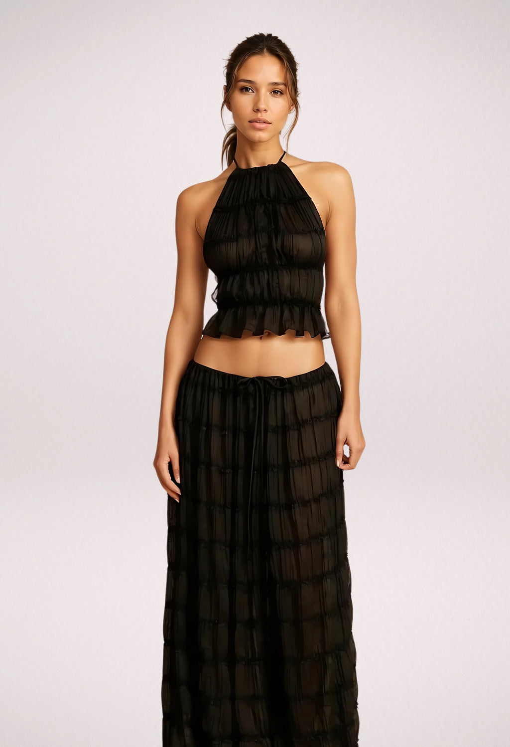 Amina Siyah Fırfır Etek Set