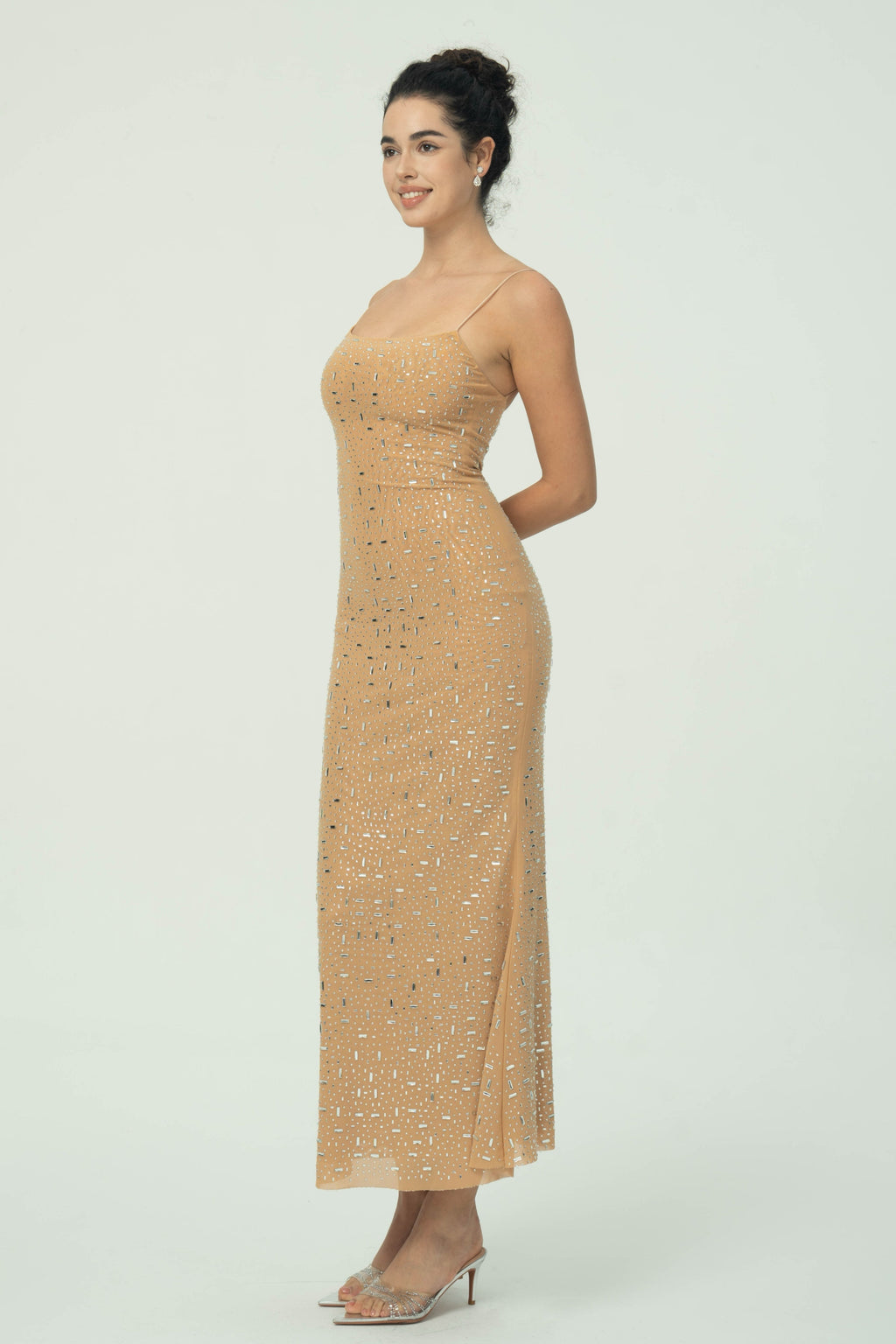 Zarif  Spagetti Askılı Maksi Elbise