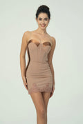 Dantel Etekli Zarif Nude Korse Mini Elbise