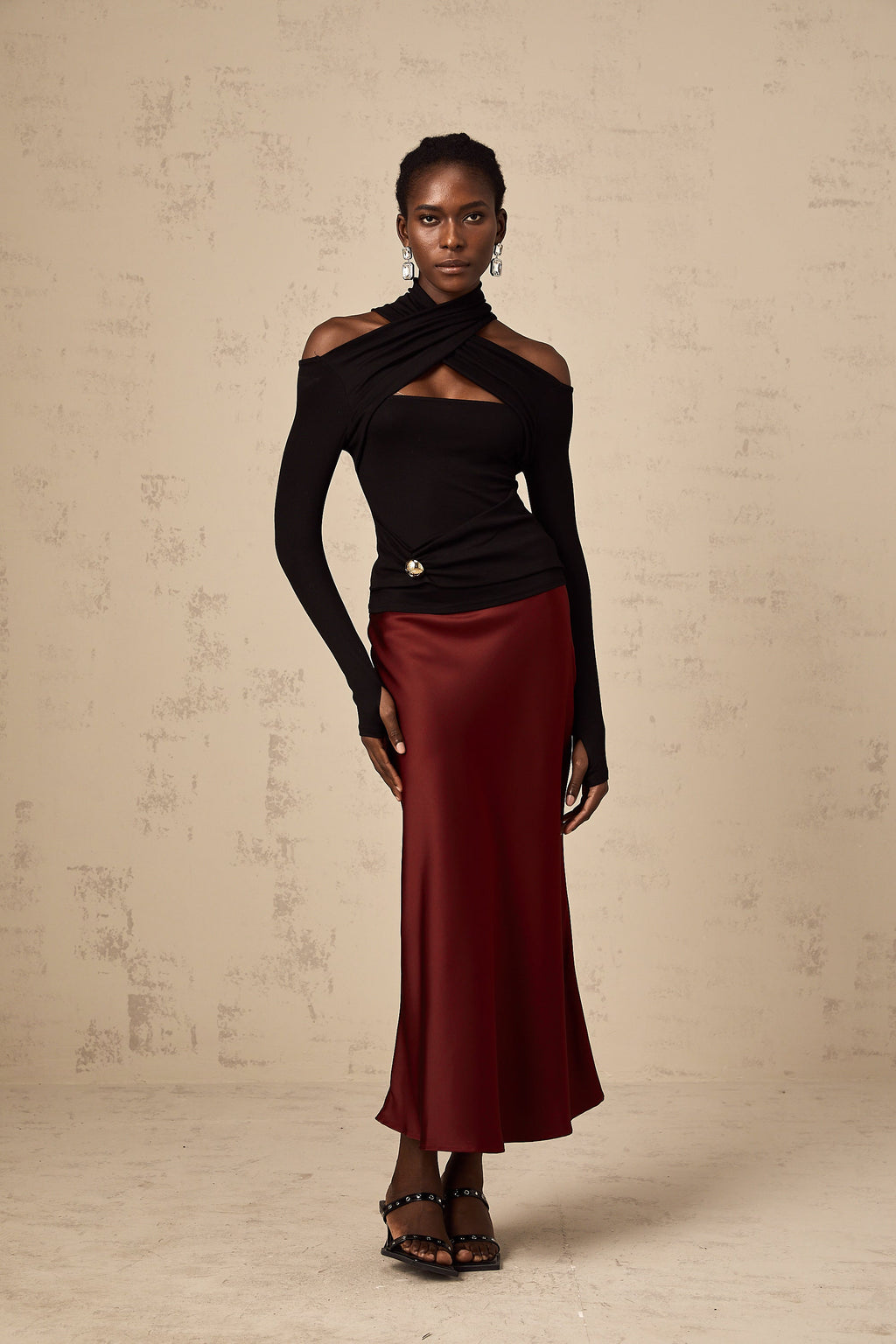 Odette siyah dantelli streç bluz