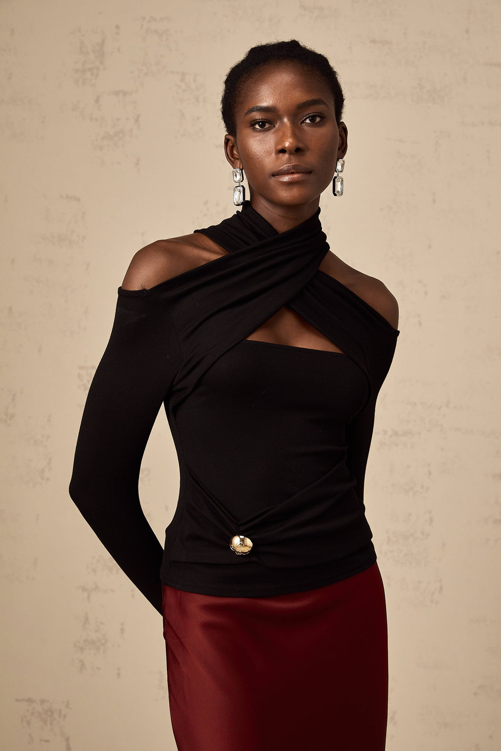 Odette siyah dantelli streç bluz