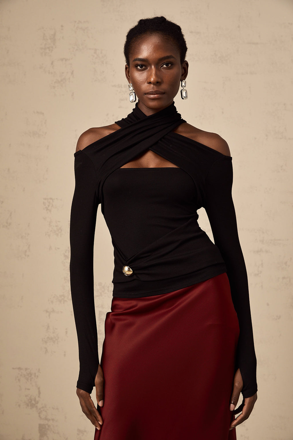 Odette siyah dantelli streç bluz