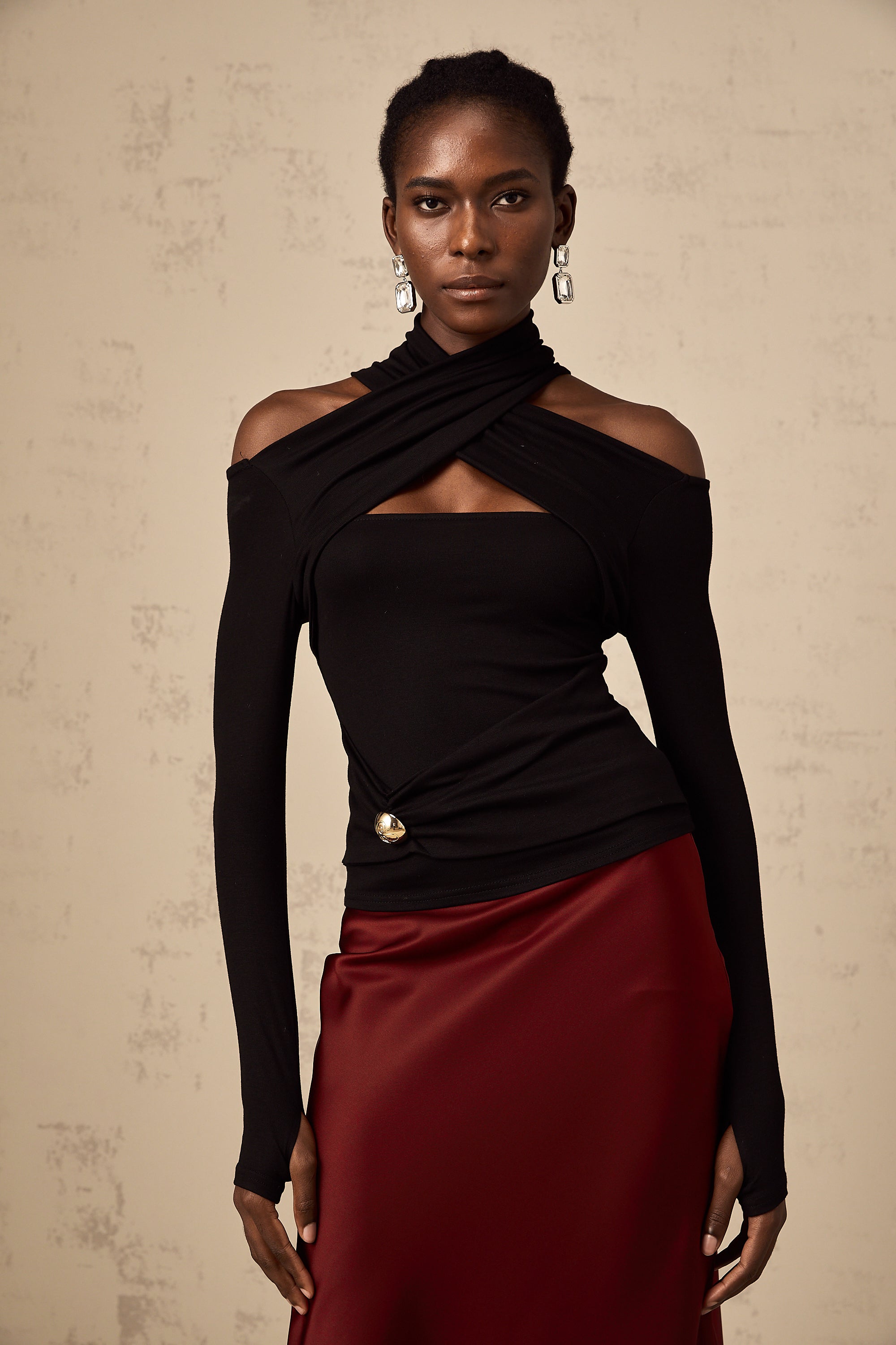 Odette siyah dantelli streç bluz