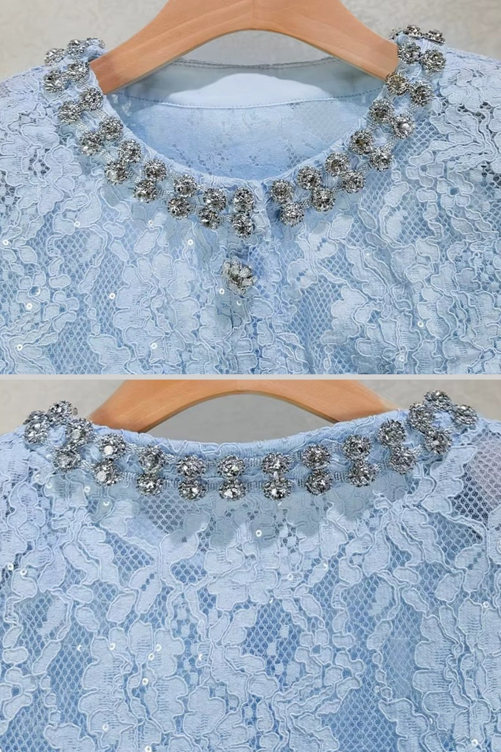 Işıltılı Yaka Süslemeli ve Midi Etekli Dantel Takımı