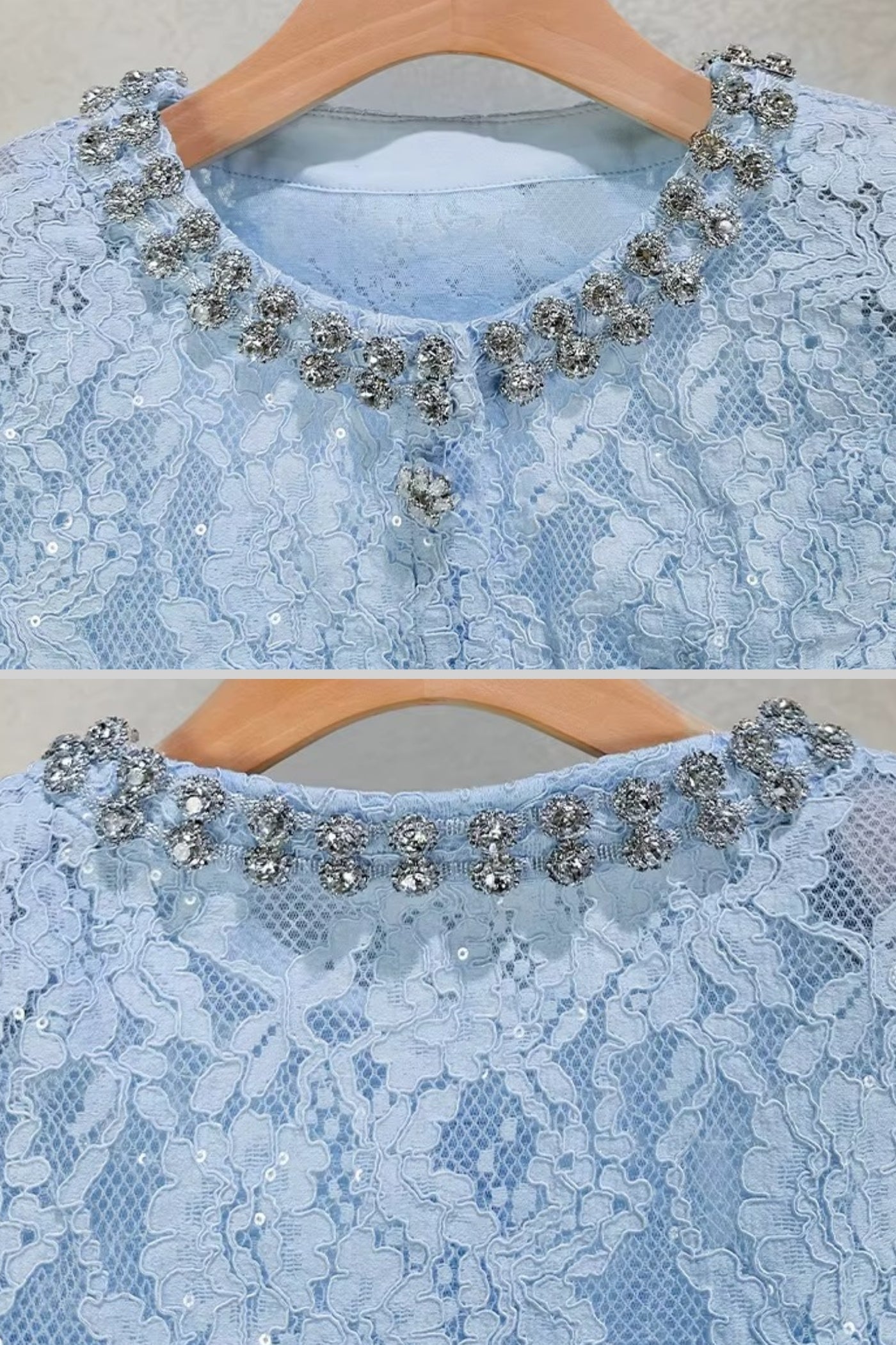 Işıltılı Yaka Süslemeli ve Midi Etekli Dantel Takımı