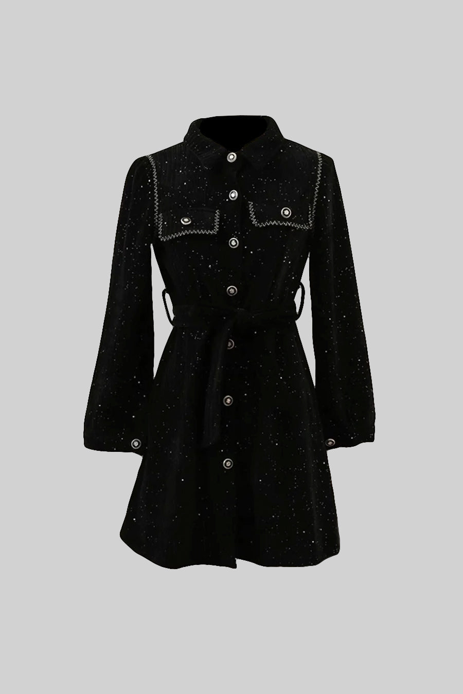 Siyah Uzun Kollu Zarif Ribana Elbise