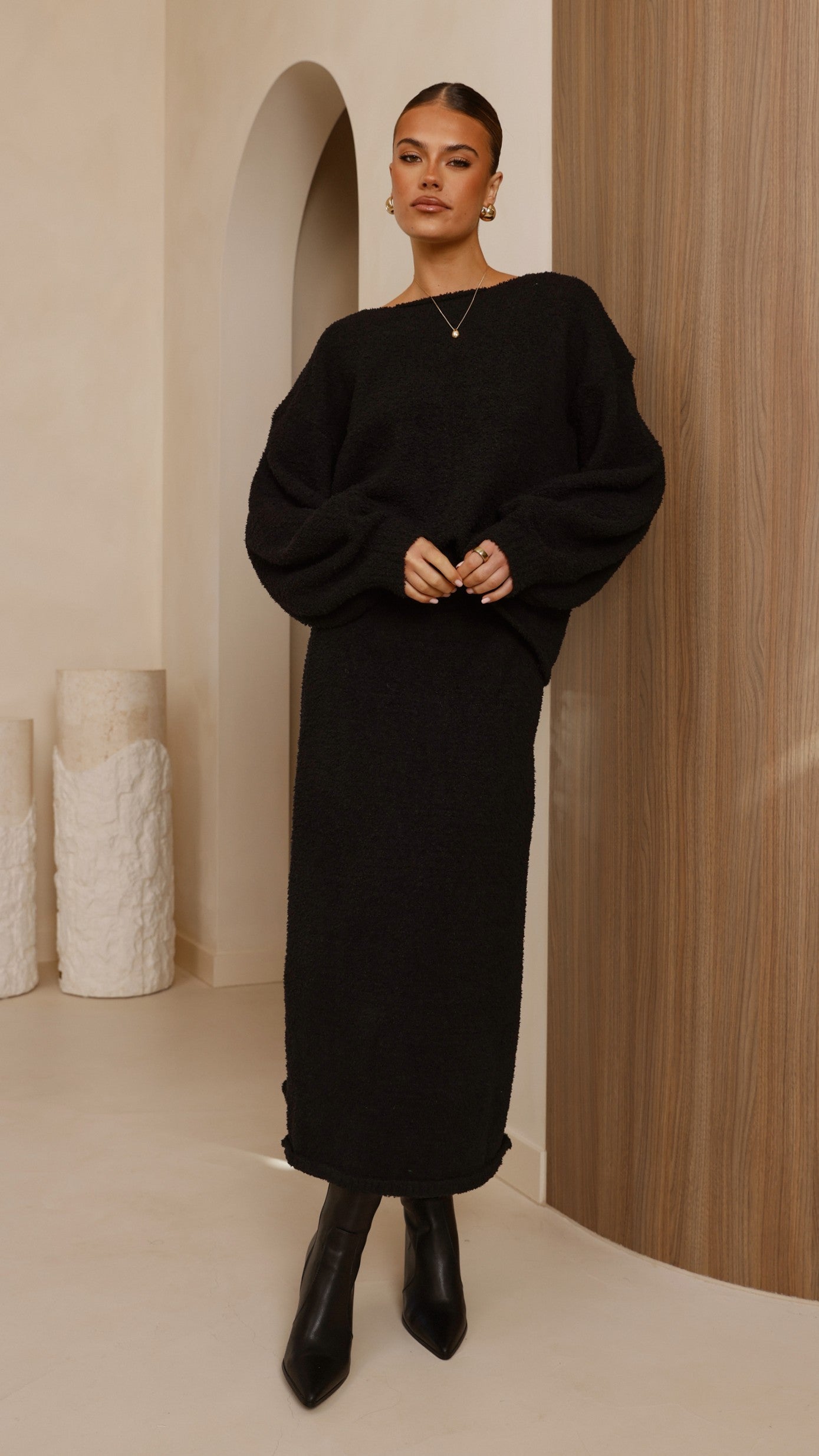 Cohen Triko Midi Etek - Siyah