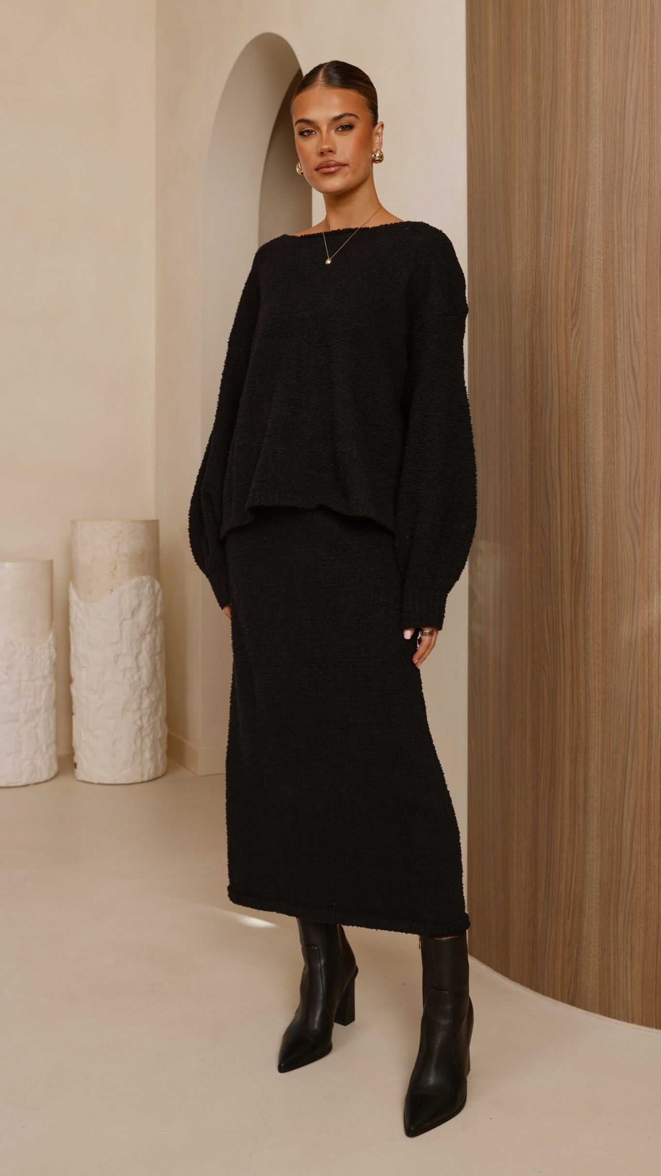 Cohen Triko Midi Etek - Siyah