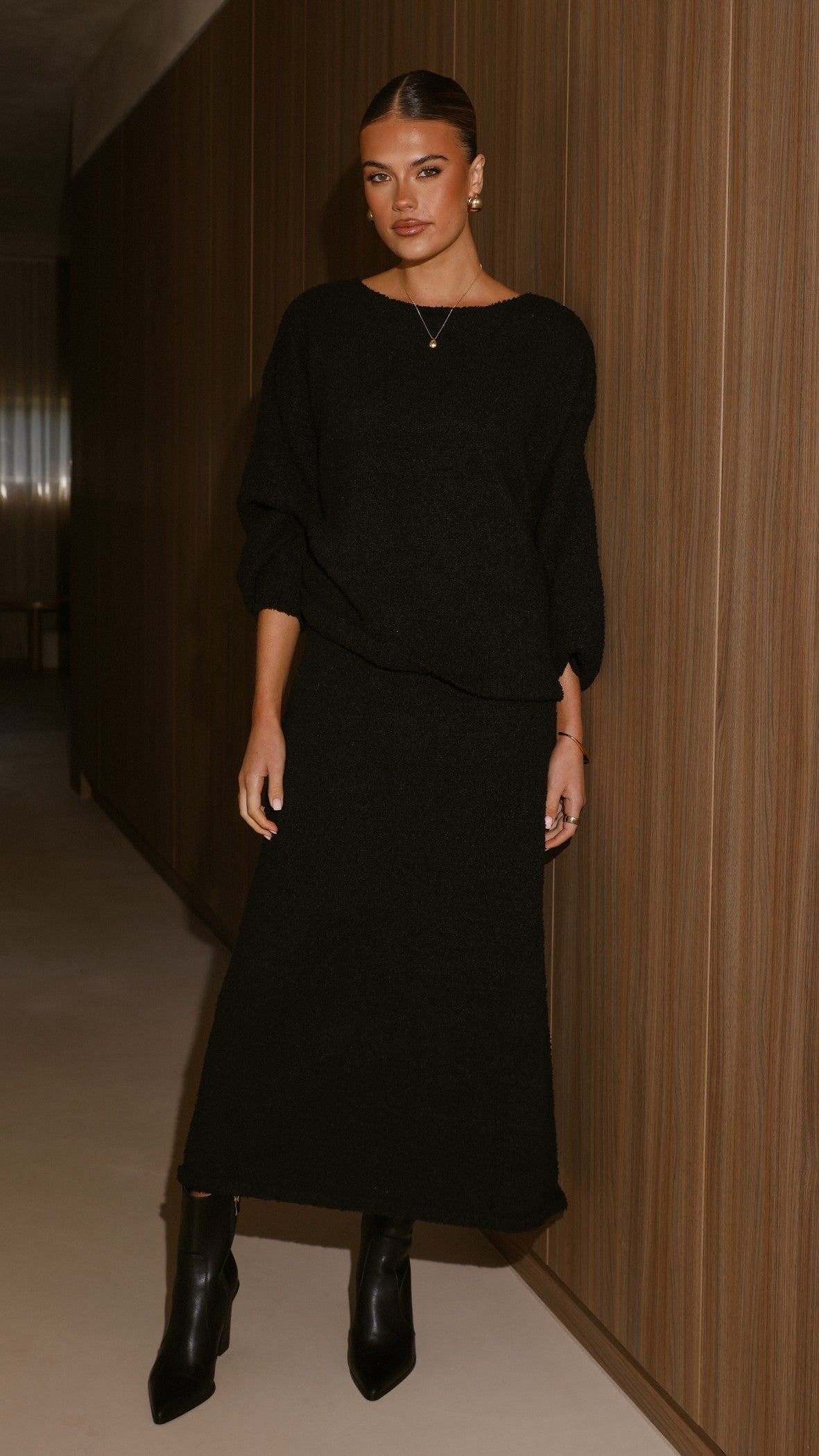 Cohen Triko Midi Etek - Siyah