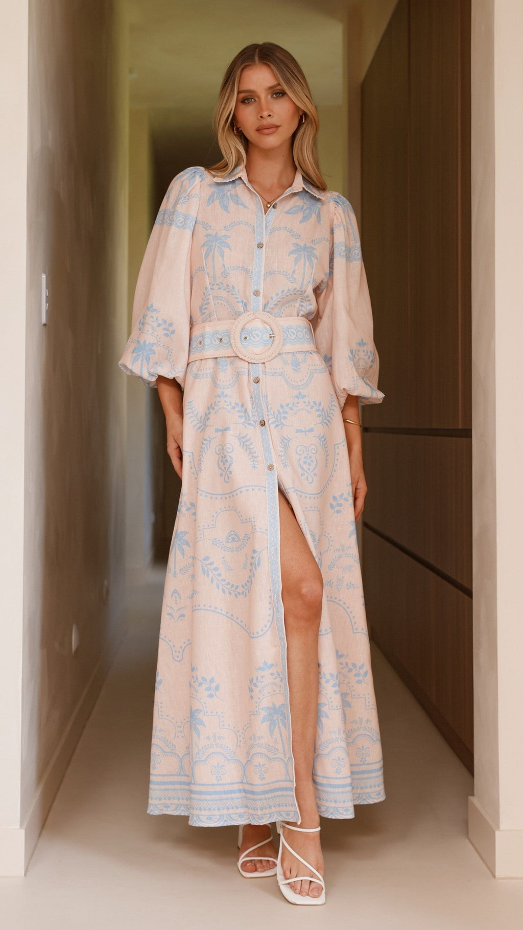 Xander Uzun Kollu Maxi Elbise - Mavi