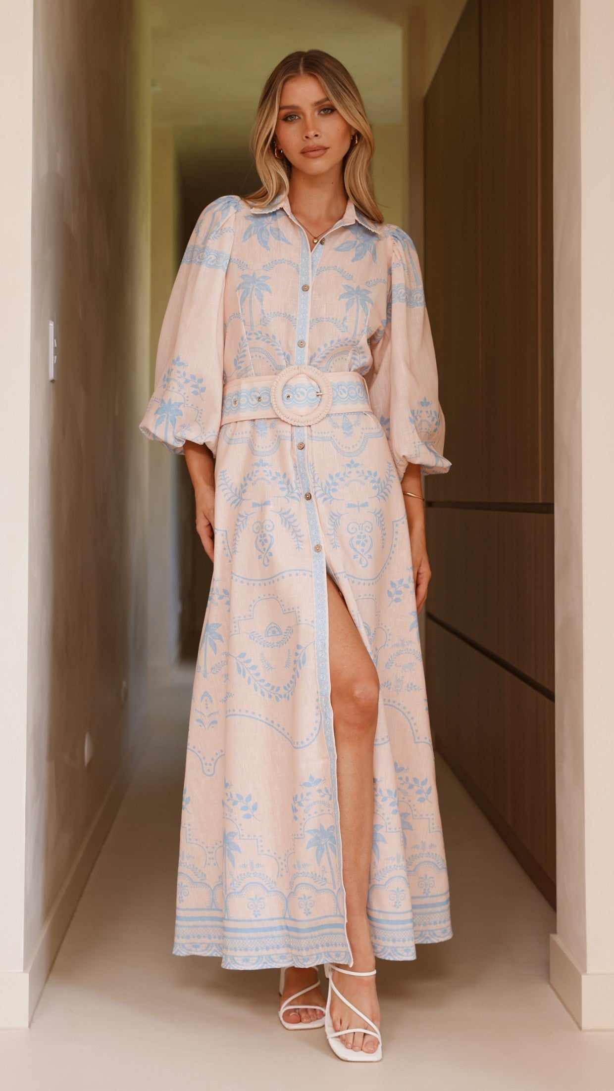 Xander Uzun Kollu Maxi Elbise - Mavi