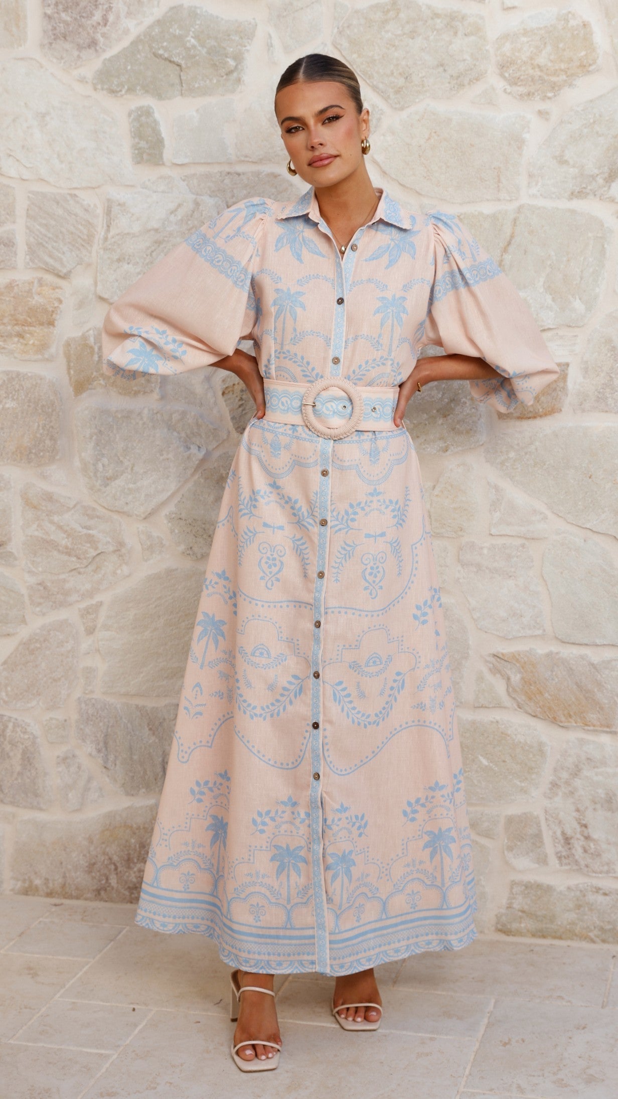 Xander Uzun Kollu Maxi Elbise - Mavi