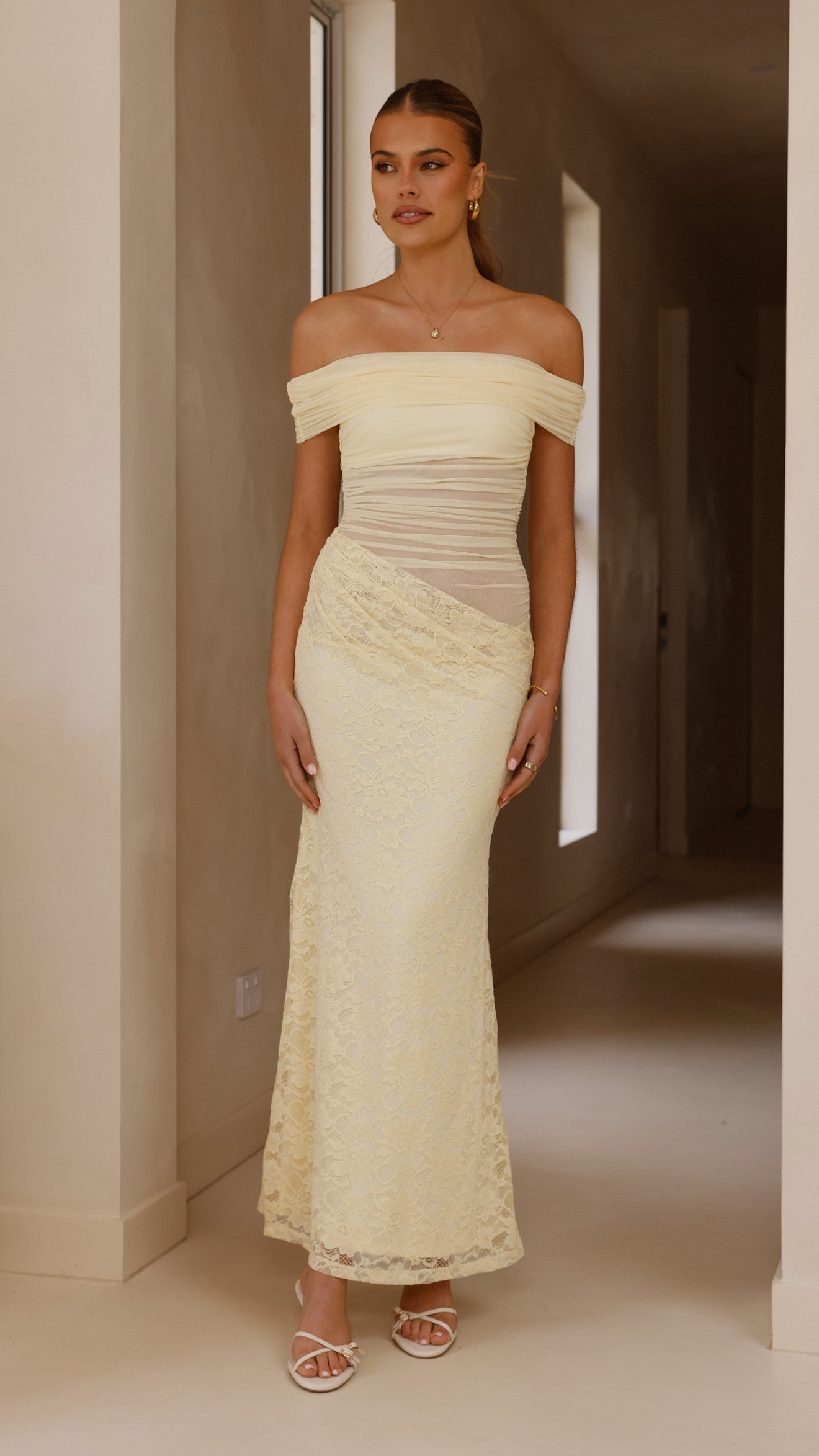 Tiarna Omuzsuz Maxi Elbise - Sarı