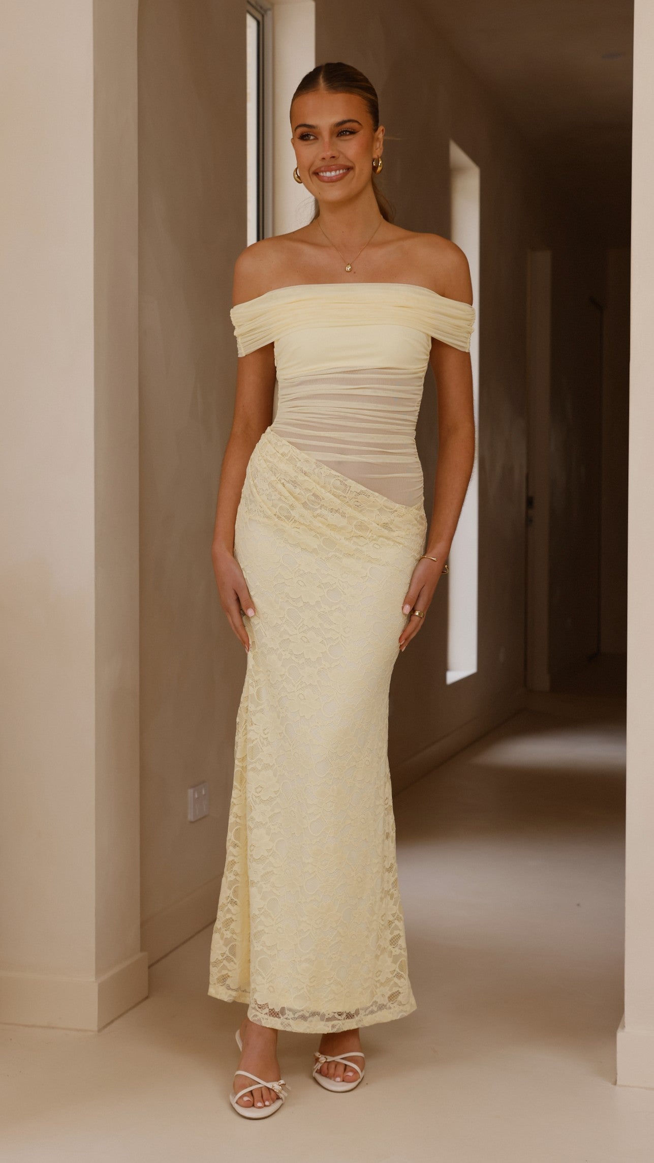 Tiarna Omuzsuz Maxi Elbise - Sarı