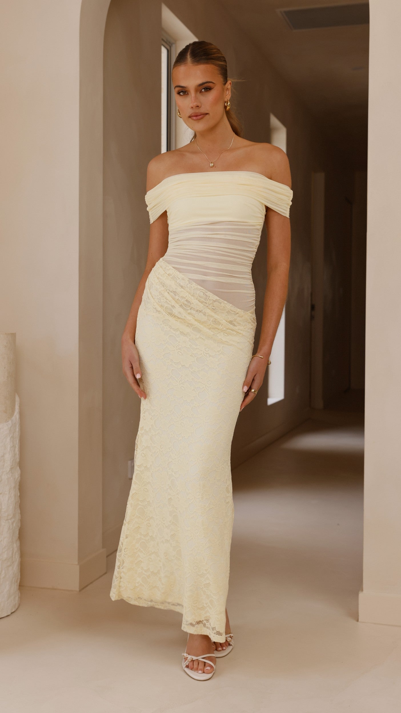 Tiarna Omuzsuz Maxi Elbise - Sarı