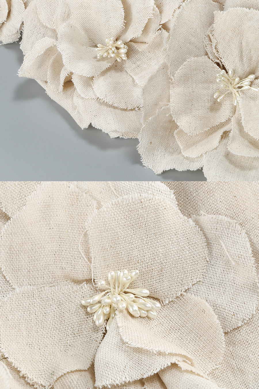 3D Çiçek Aplikeli Büstiyer Elbise - Ivoire