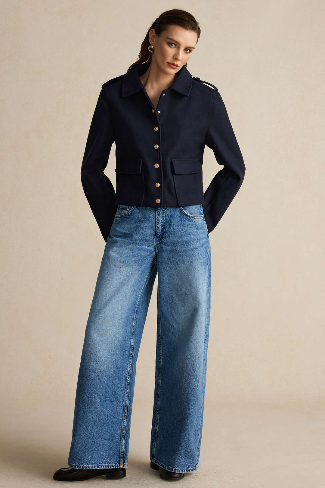 Button Pocket Long Sleeve Ceket