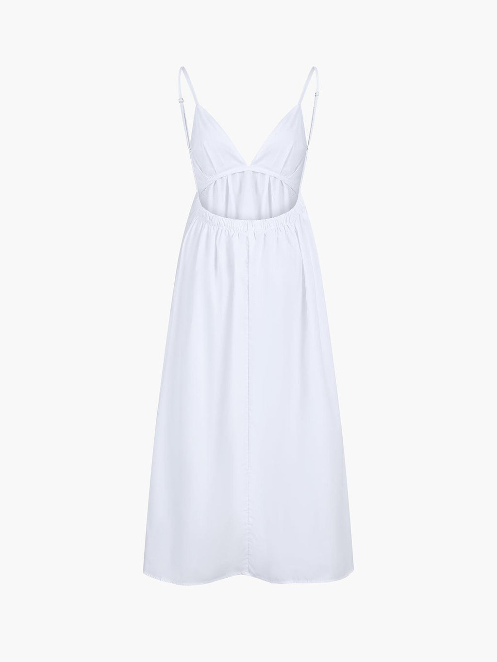 Askılı Derin V Yaka Beyaz Maxi Elbise
