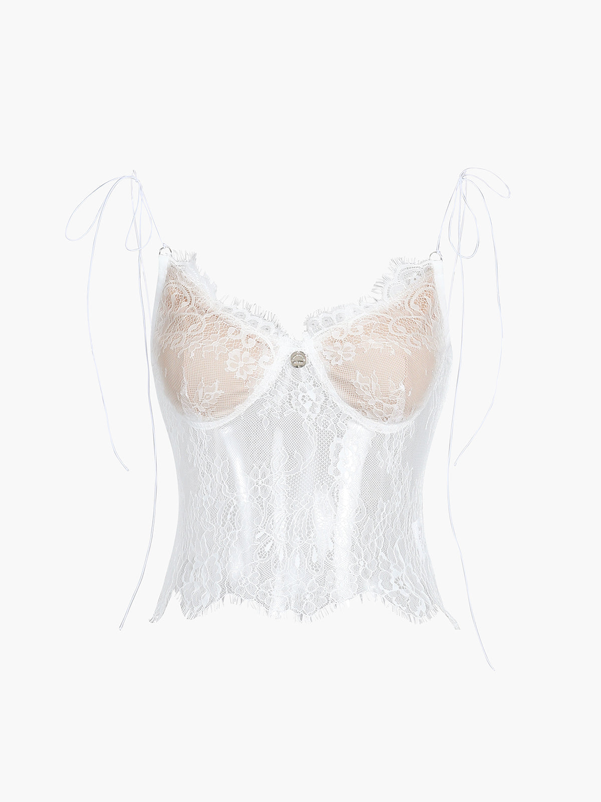 Omuzları Bağlamalı Çiçekli Dantelli Crop