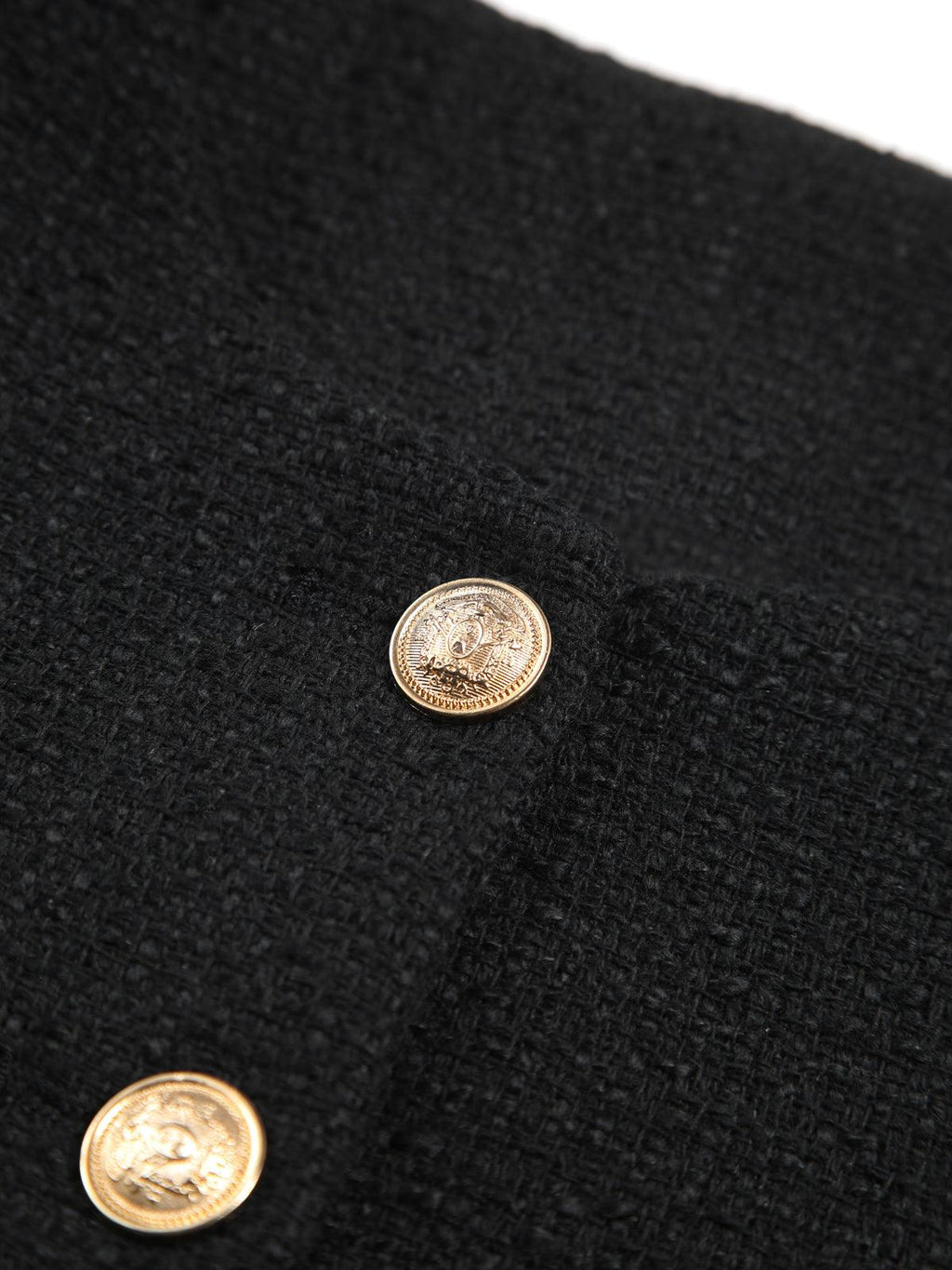 Altın Düğme Detaylı Siyah Kısa Tweed Ceket