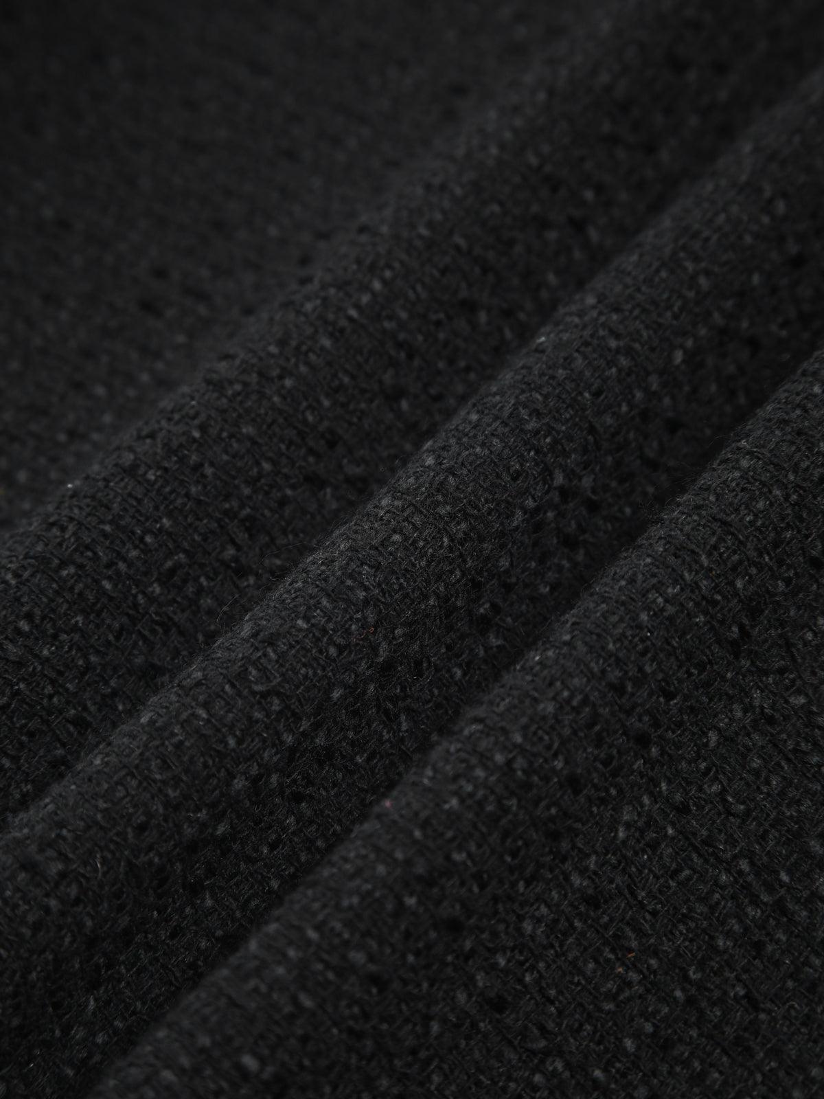 Altın Düğme Detaylı Siyah Kısa Tweed Ceket