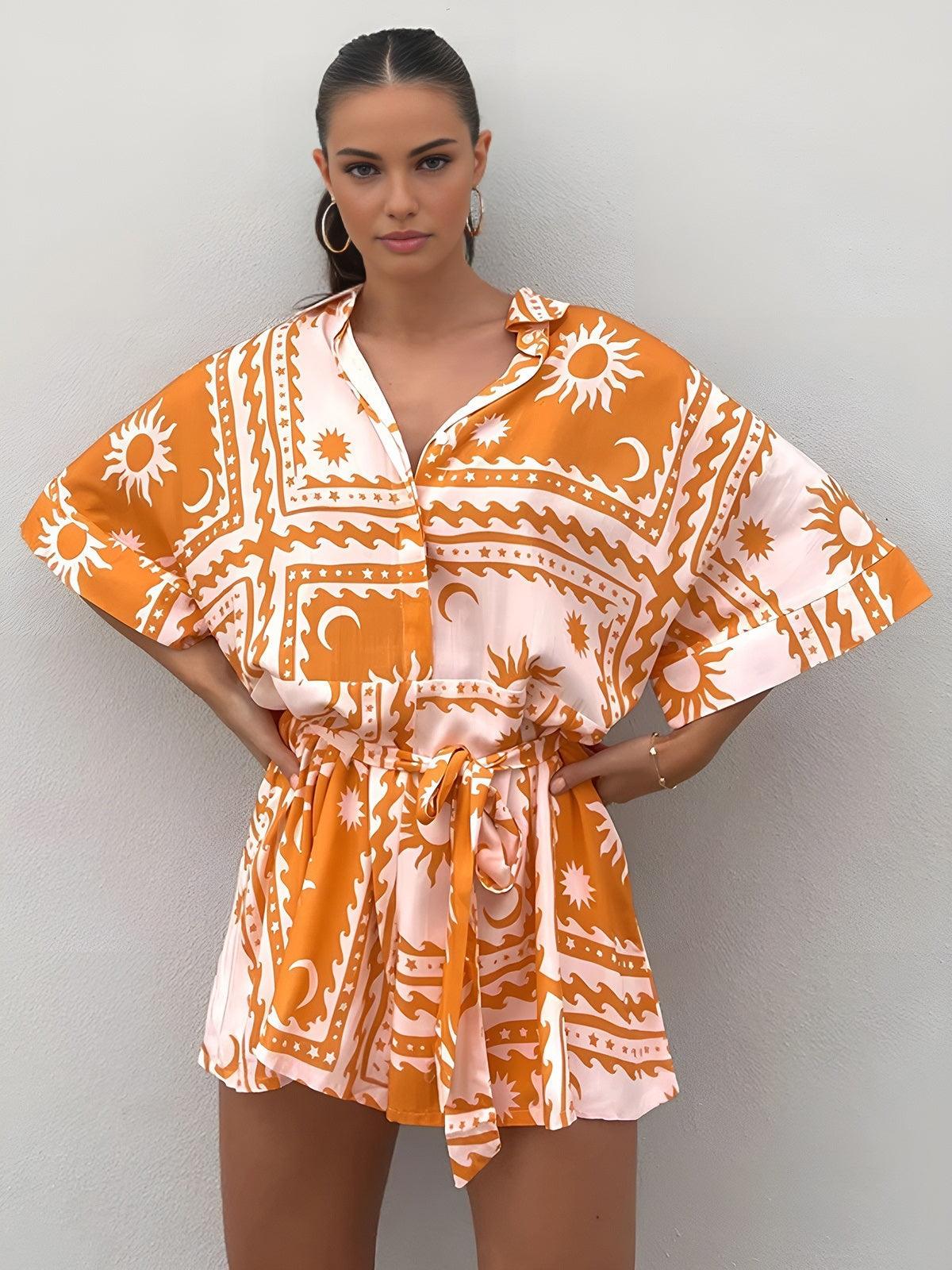 Desenli Geniş Kesim Şık Yazlık Tulum