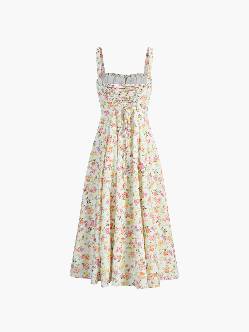 Sırt Askılı Çiçek Desenli Cami Midi Elbise