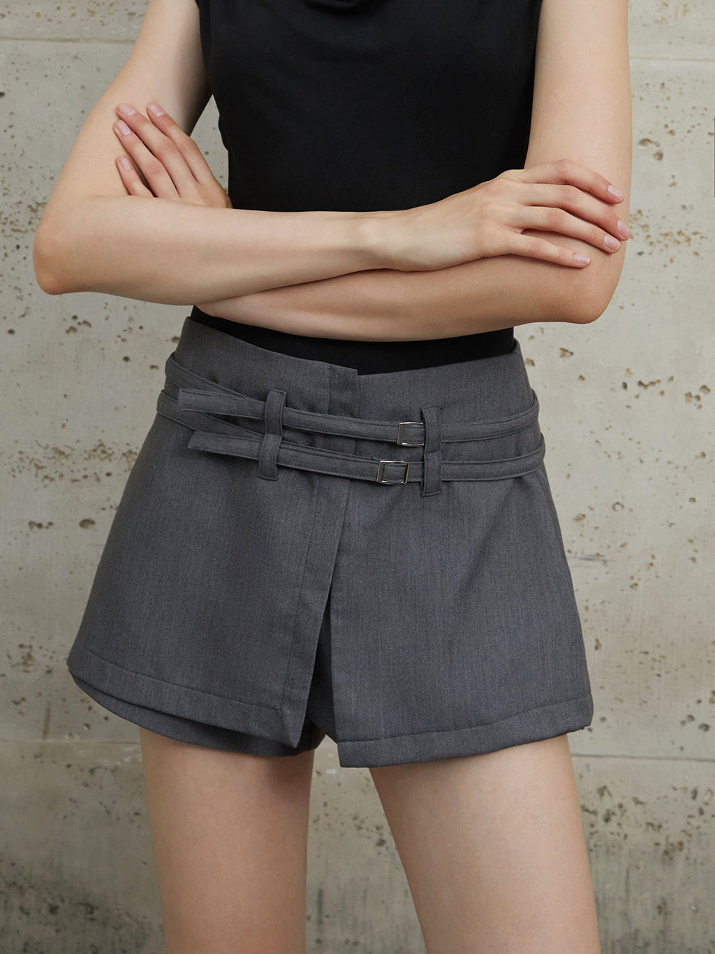 Kuşak Detaylı Kısa Wrap Şort Etek