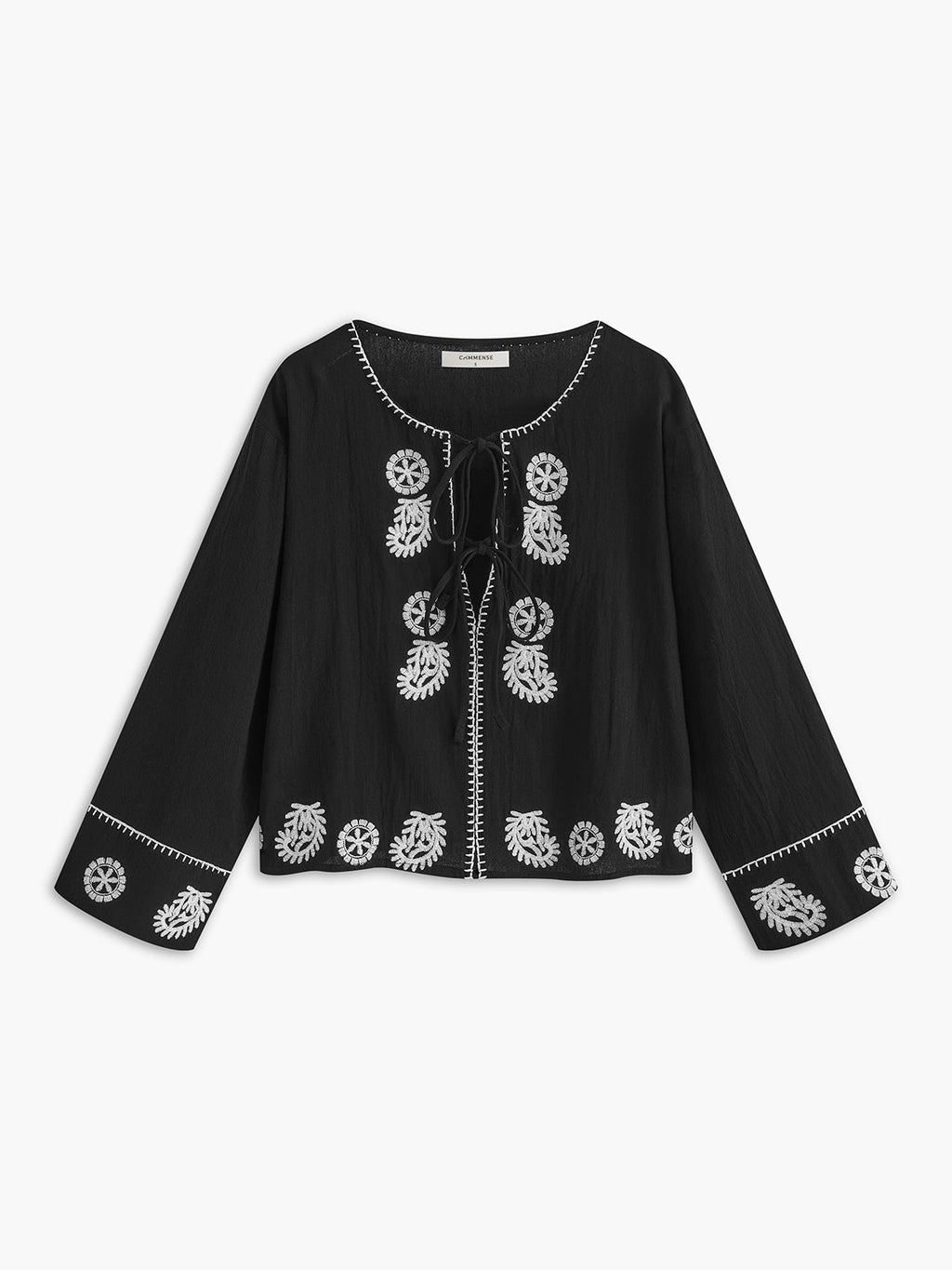 Nakış Detaylı Uzun Kollu Pamuklu Bluz
