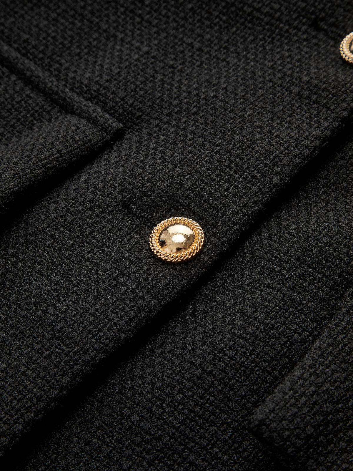 Altın Düğme Detaylı Siyah Kısa Ceket