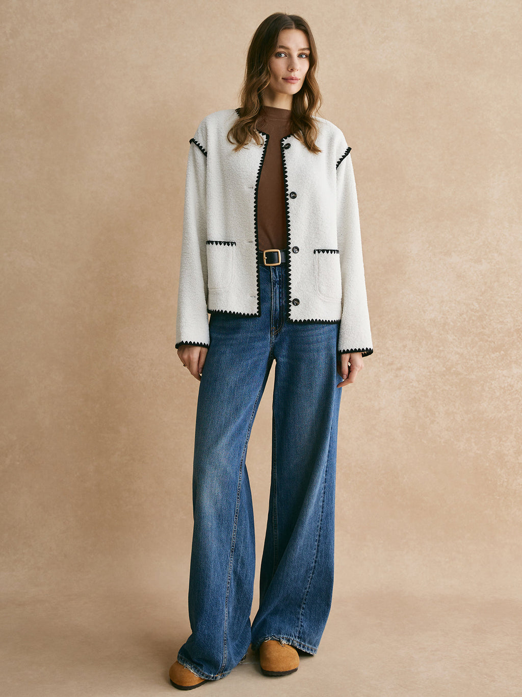 Kontrast Şeritli Buklet Ceket