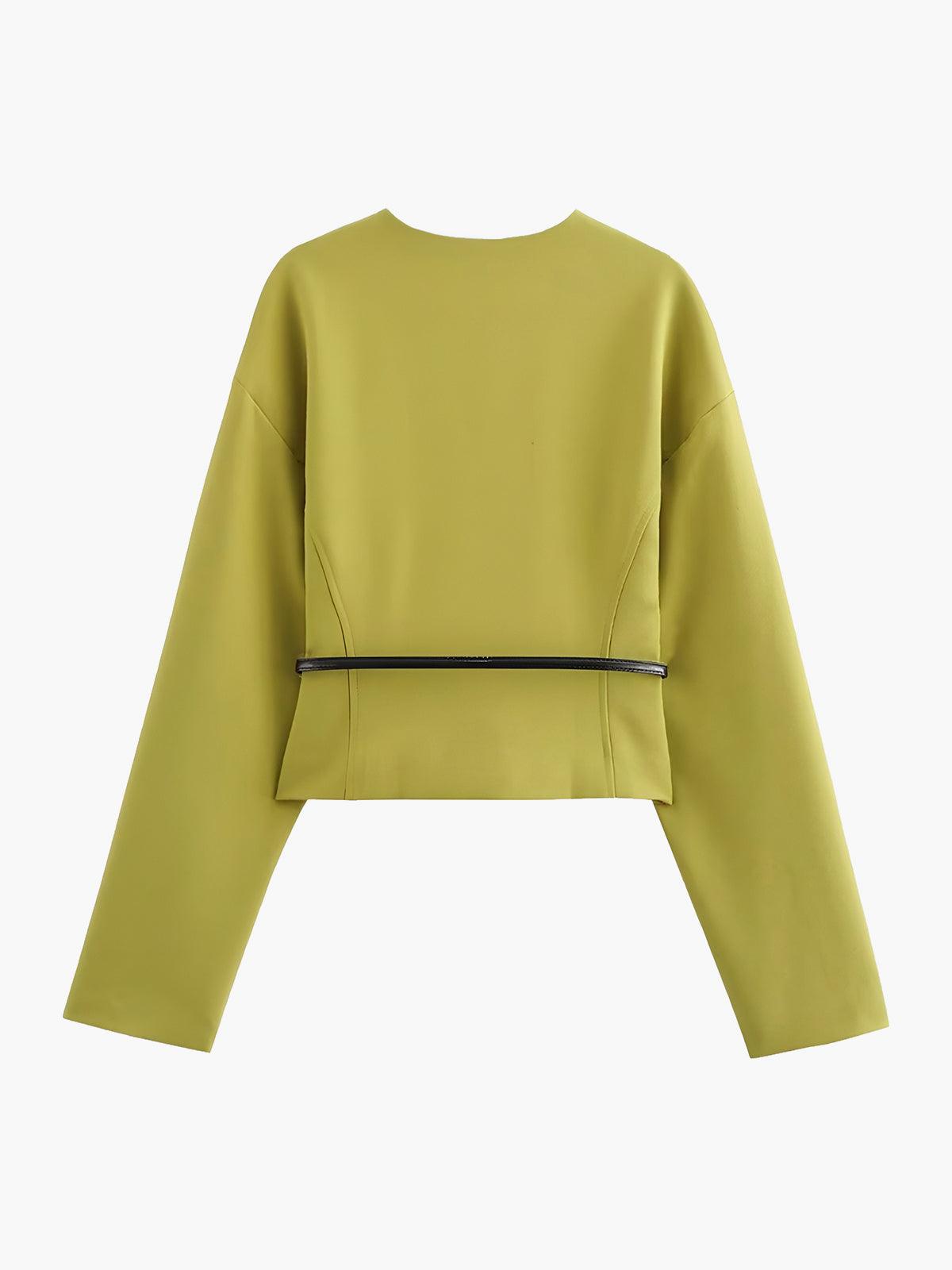 Sarı-Kireç Tonlu İnce Kemer Detaylı Blazer Ceket