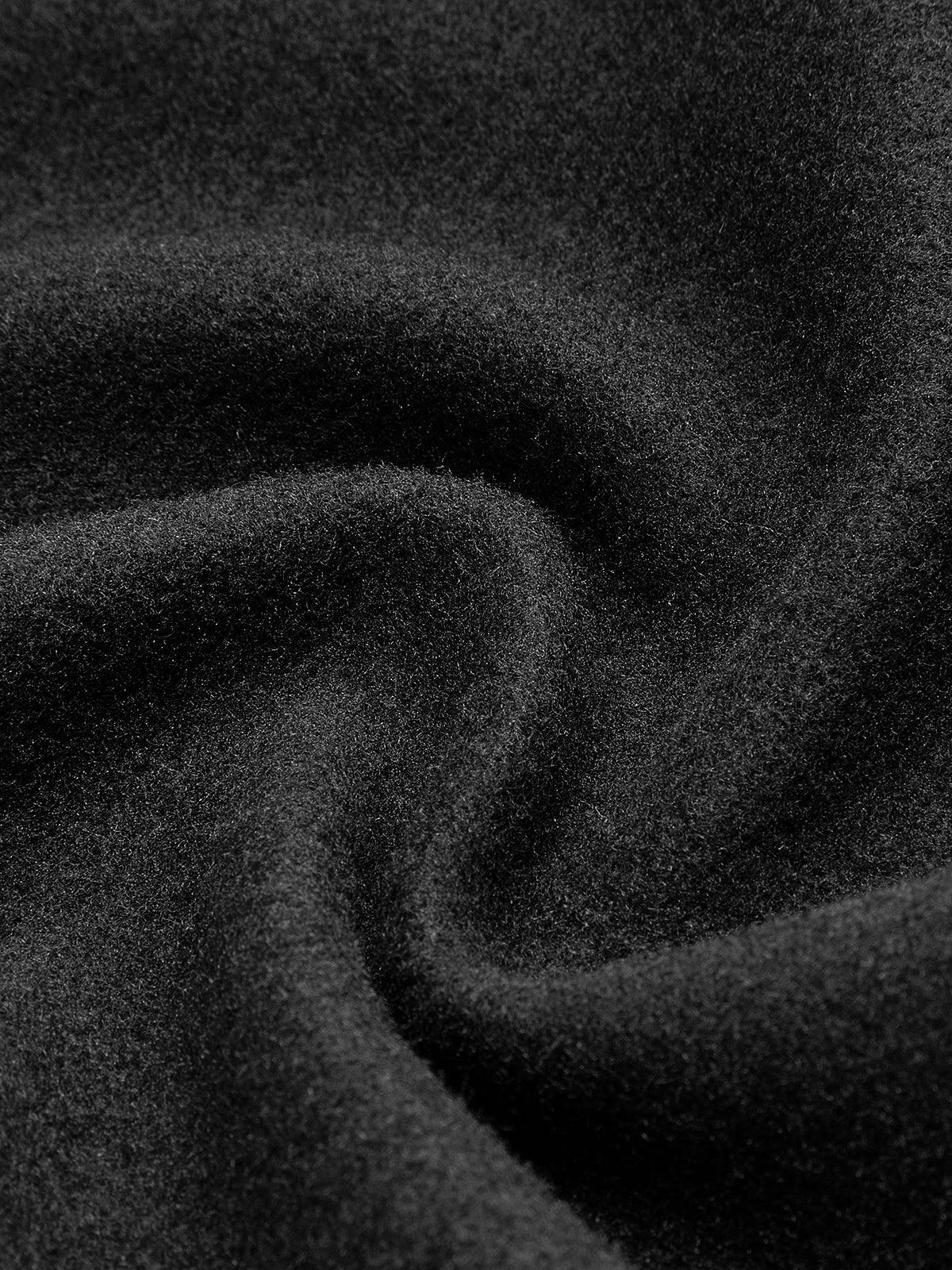 Geniş Yakalı Fermuar Detaylı Siyah Ceket