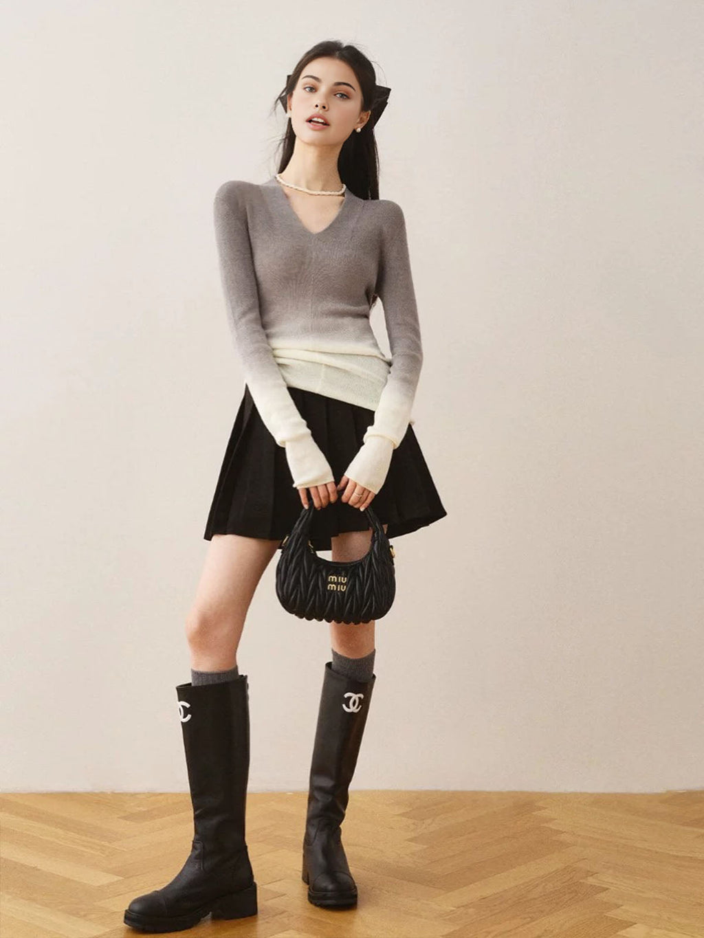 V-Yaka Gradiyen İnce Triko Bluz