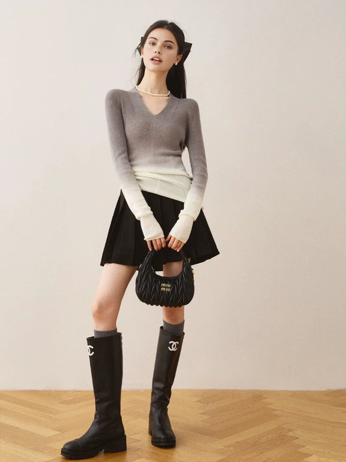 V-Yaka Gradiyen İnce Triko Bluz