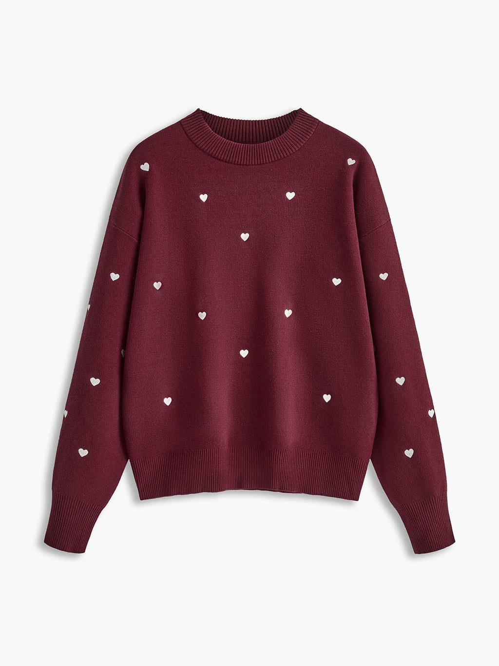 İşlemeli Kalp Büyük Boy Örgü Kazak