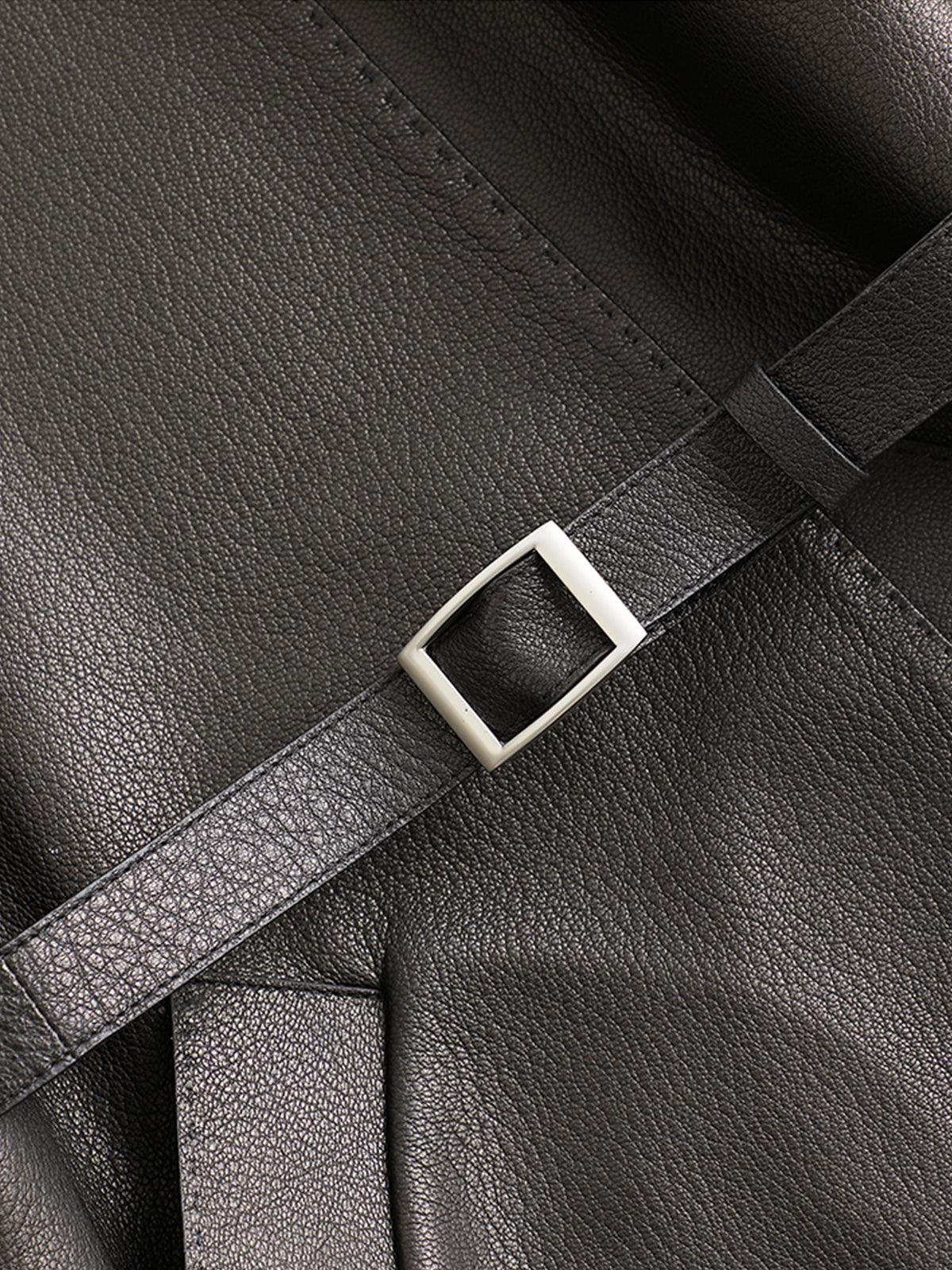 Obsidian Belted Leather Blazer