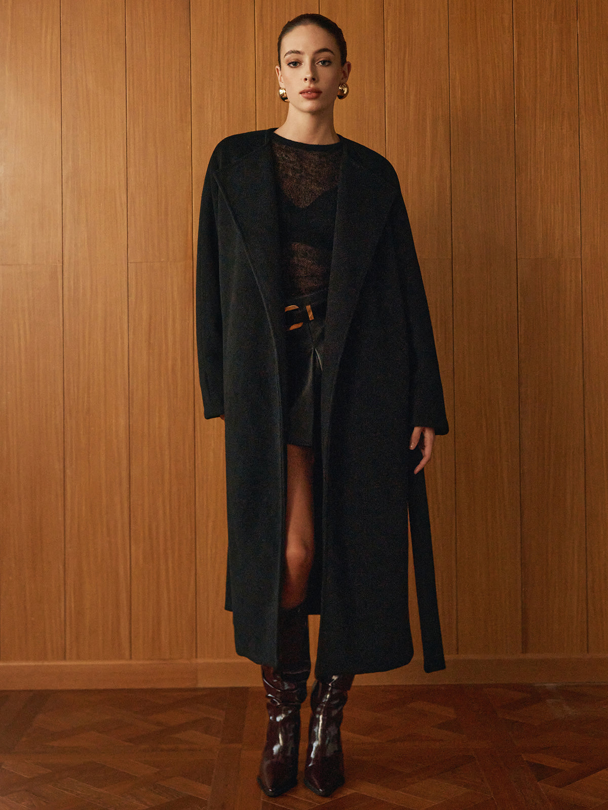 Eşarplı Çok Yönlü Kemerli Sıcak Tutan Kaban