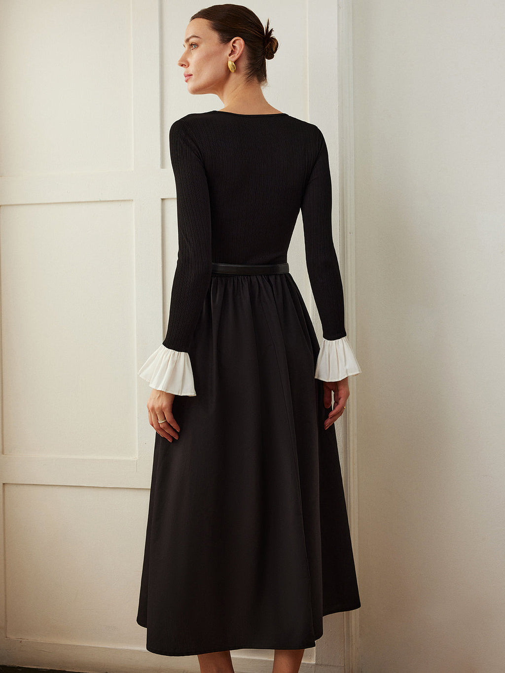 Volanlı Düğme Cep Elbise