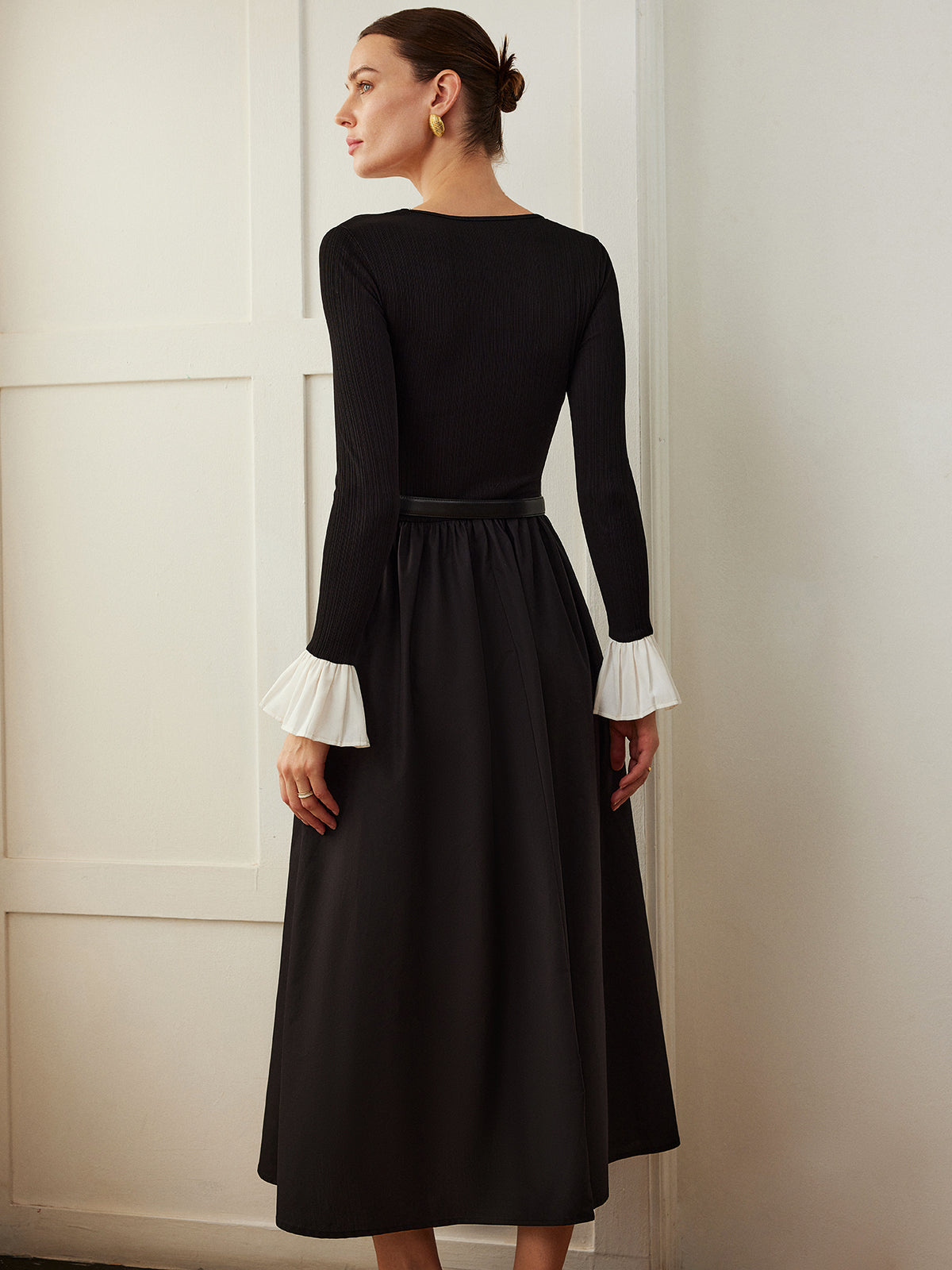 Volanlı Düğme Cep Elbise