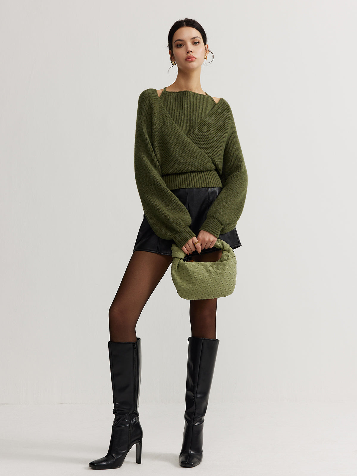 İkili Kullanımlı Halter Yaka Yarasa Kol Triko Üst